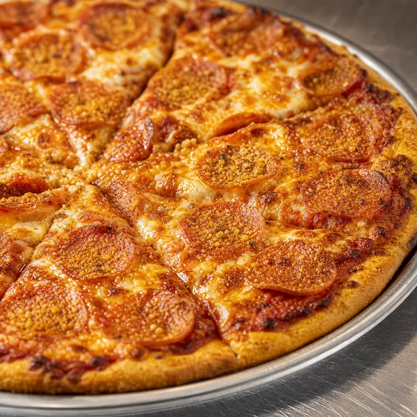 A pepperoni pizza fresh from the oven.