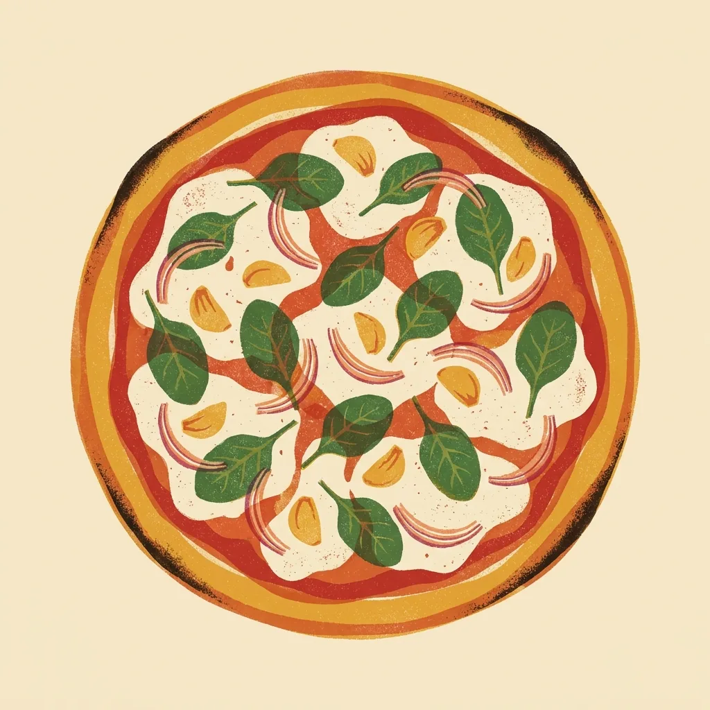 The Bigfoot pizza, spinach, red onion, and garlic.